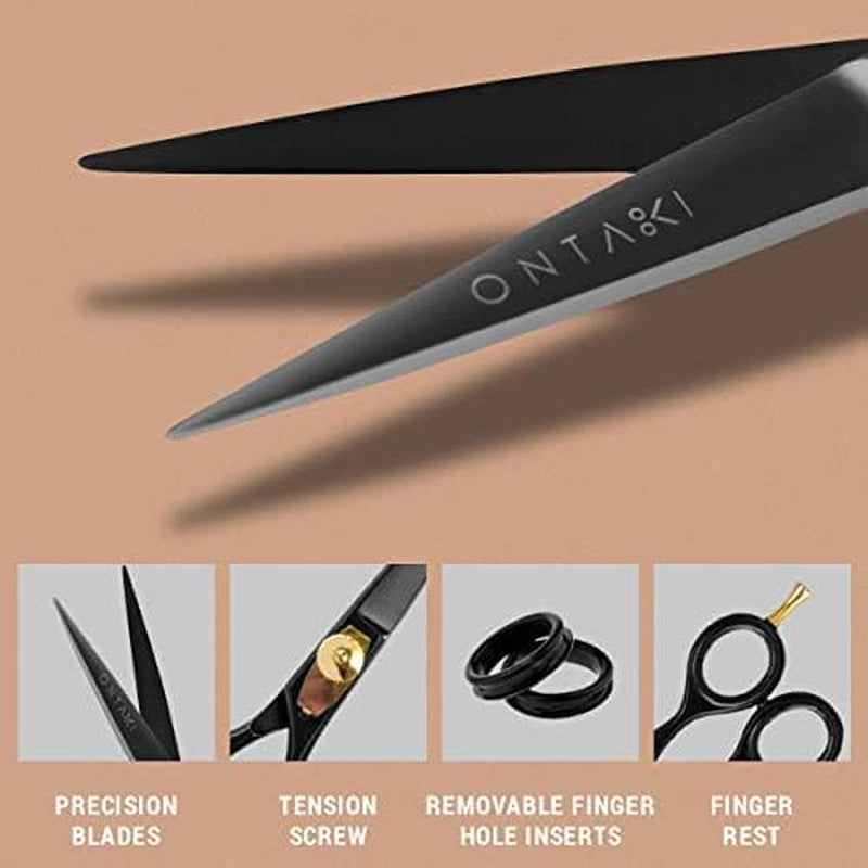 Premium Hand Forged Japanese Steel Hair Beard Mustache Scissors Cut Trim Groom Facial Hair Bangs (Black - 5.5")
