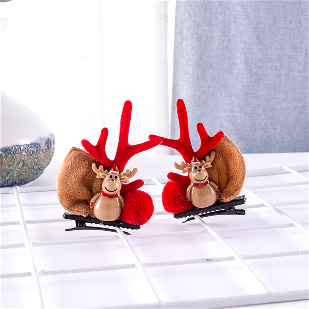 2Pcs Pack Cute Reindeer Ears Hair Clip