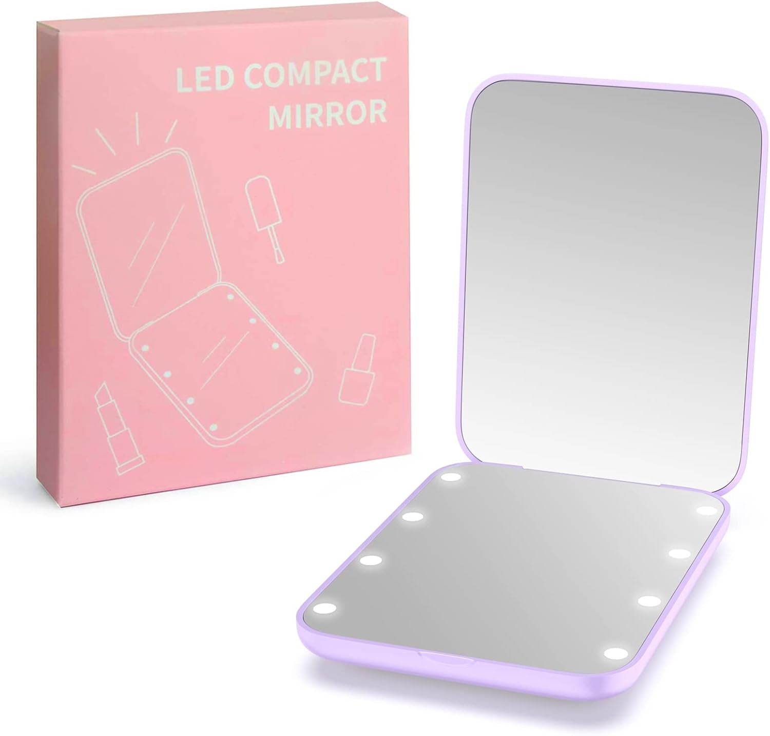 Small Mirror with Lights,Led Compact Makeup Mirror,1X/3X Mini Travel Mirror with Magnification,Portable for Purse,Pocket,Gifts for Girls,Purple