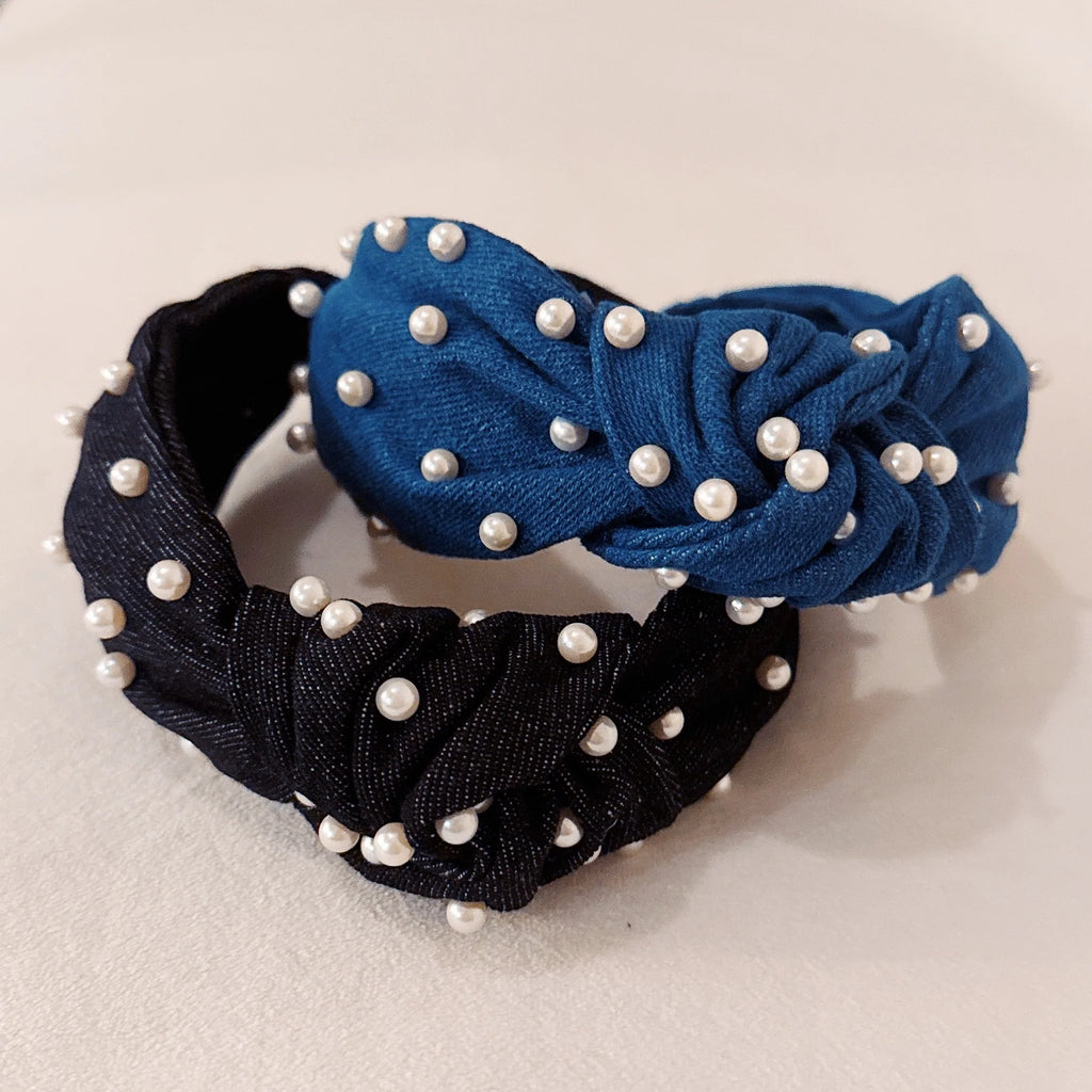 Pearls and Denim Knotted Headband