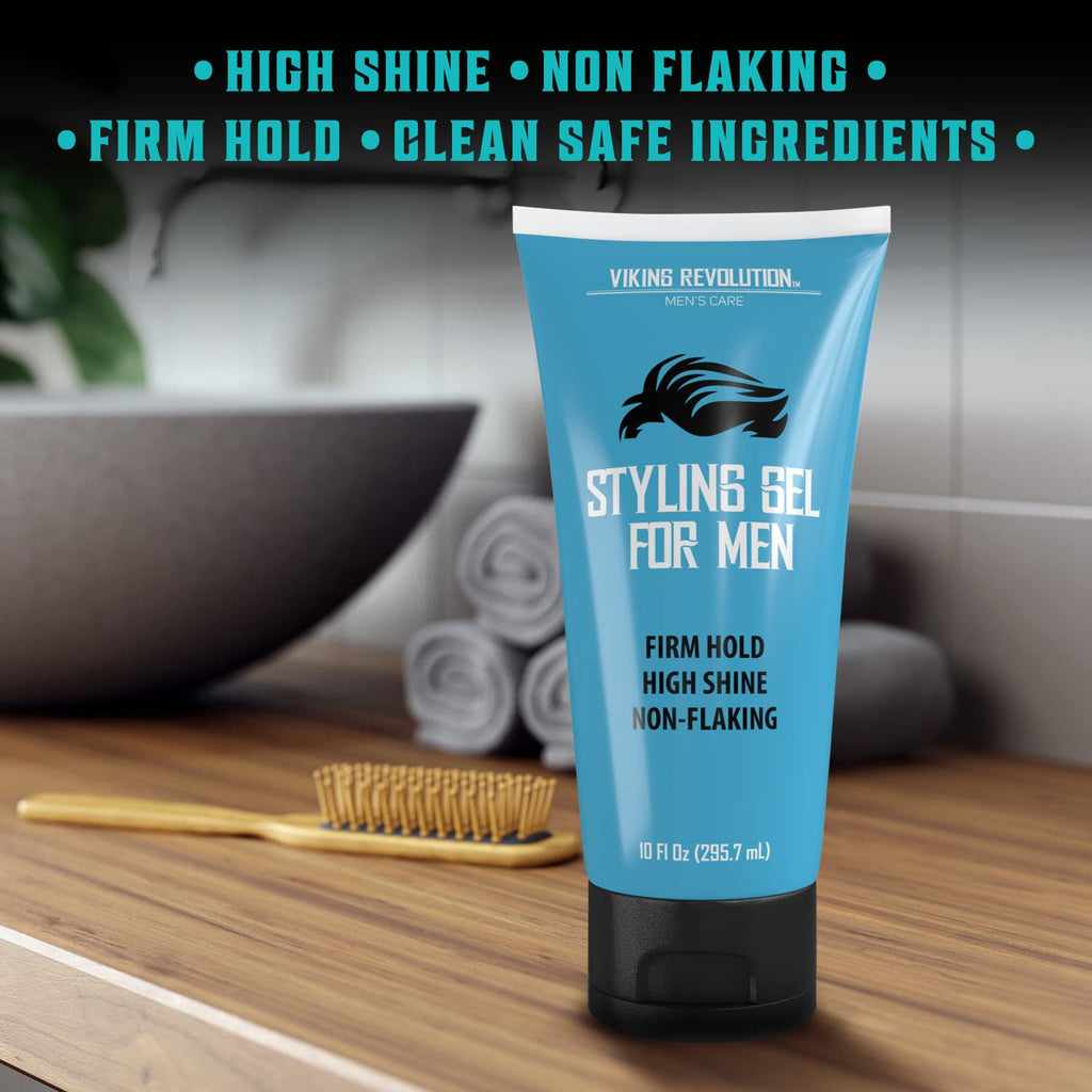 Hair Gel for Men Strong Hold - Mens Hair Gel Extra Strength - Styling Gel for Hair Clear Hair Gel - Firm Hold Gel Hair High Shine Non-Flaking Curly Hair Gel (10Oz)