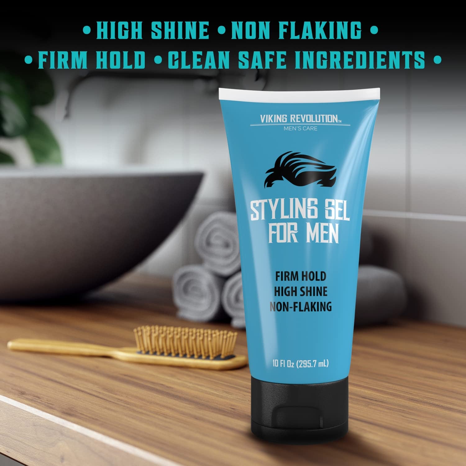 Hair Gel for Men Strong Hold - Mens Hair Gel Extra Strength - Styling Gel for Hair Clear Hair Gel - Firm Hold Gel Hair High Shine Non-Flaking Curly Hair Gel (10Oz)