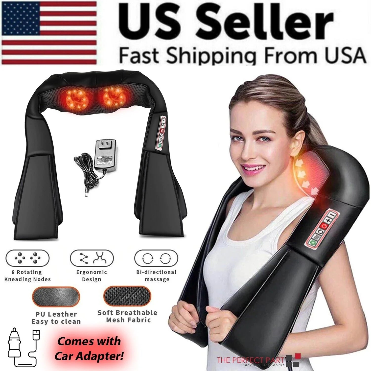 Shiatsu Heated Back Neck and Shoulder 3D Kneading Pillow Massager