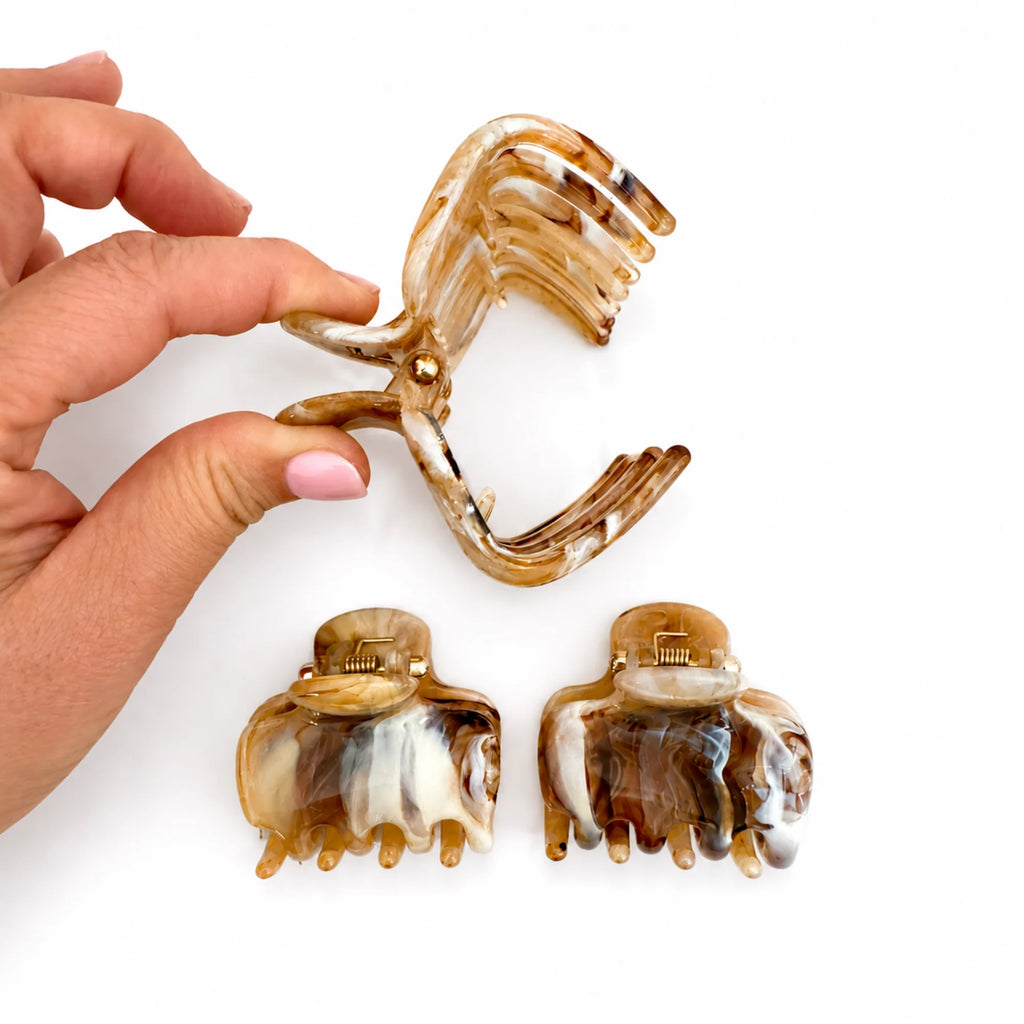 Marble Hair Claw Clip Set – 3 Piece