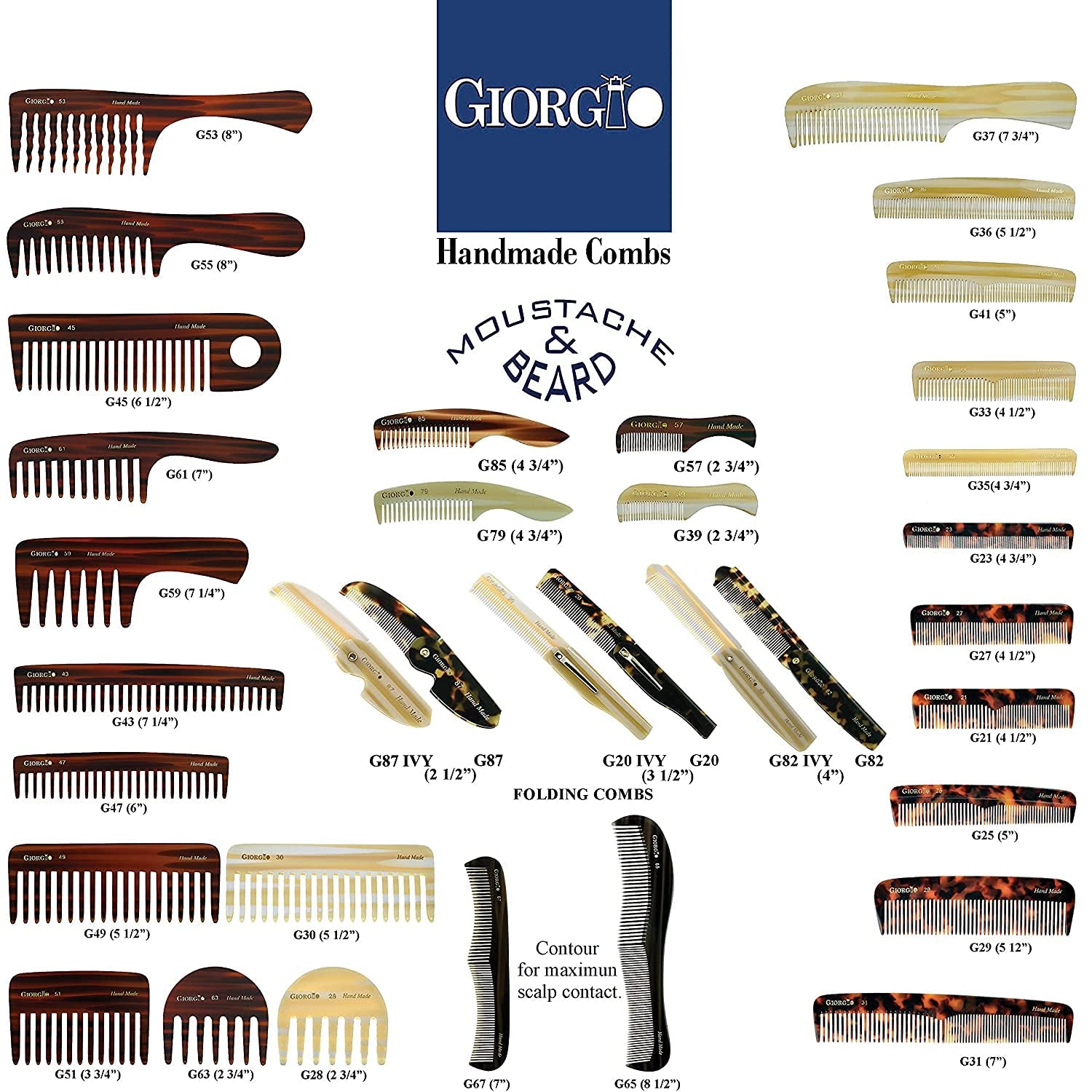 G87 Folding Mustache and Beard Comb, Small Pocket Comb for Men Everyday Grooming and Hair Care. Handmade, Saw-Cut and Hand Polished Styling Men'S Folding Combs. Ivory 4.5 Inch