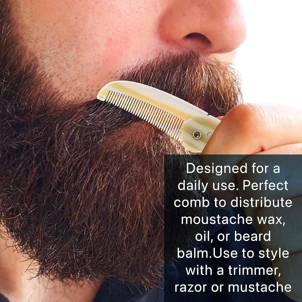 G87 Folding Mustache and Beard Comb, Small Pocket Comb for Men Everyday Grooming and Hair Care. Handmade, Saw-Cut and Hand Polished Styling Men'S Folding Combs. Ivory 4.5 Inch