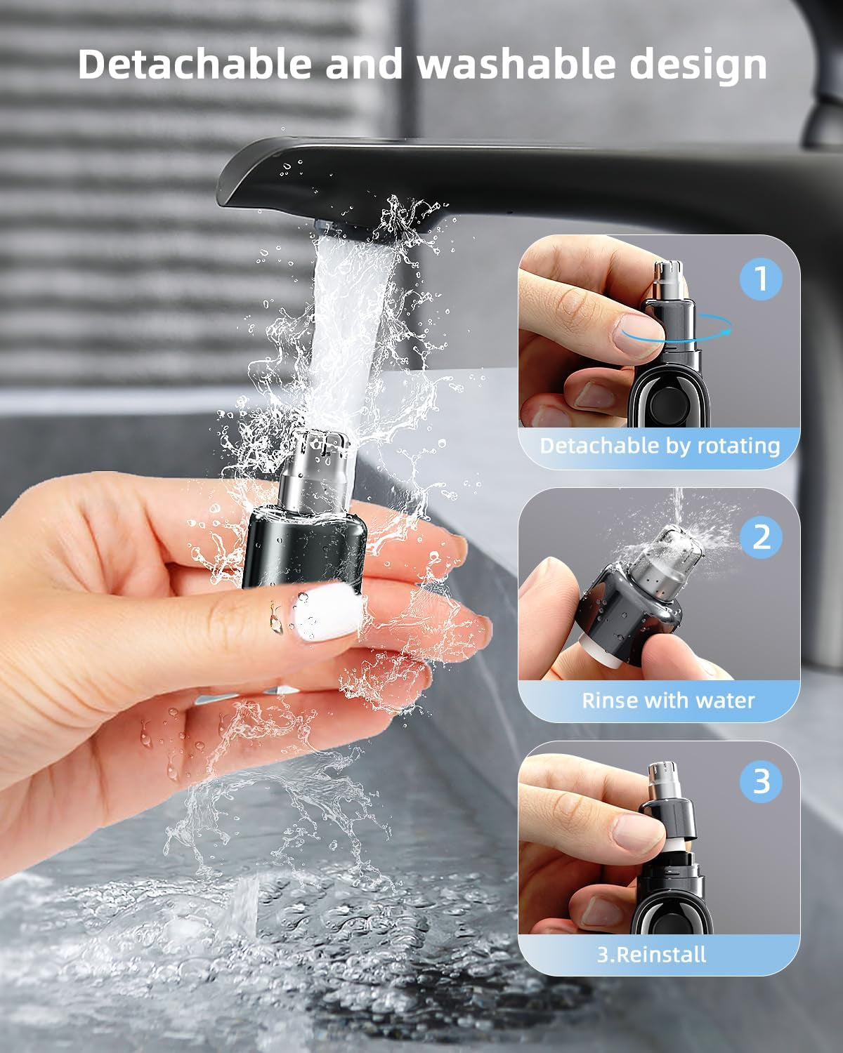 Rechargeable Ear and Nose Hair Trimmer for Men Women, Professional Eyebrow Trimmer with Digital Display, 9000 RPM Powerful Motor and Dual-Edge Blades for Smoother Cutting, 2 Blades, Grey