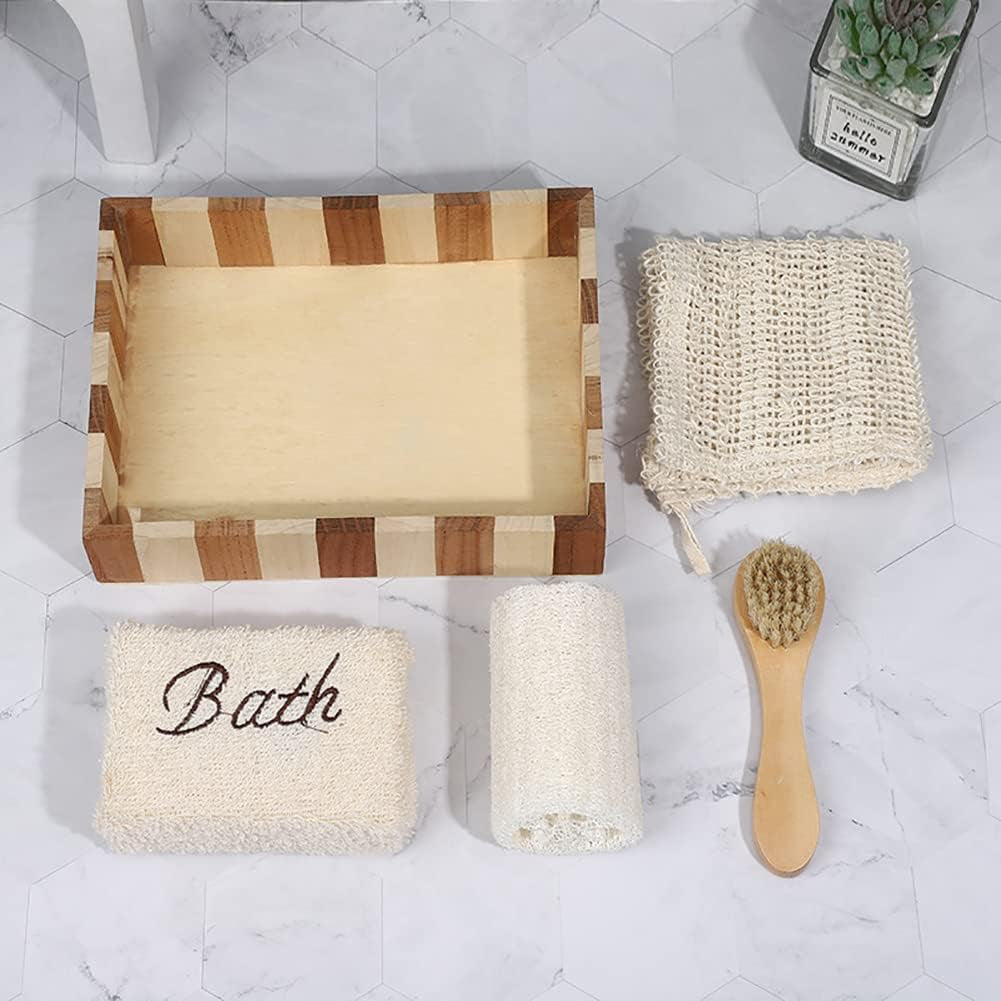 Bathing Set Wash Body Massage Tool Bath Sponge Feet Scrubber Bath Brush Exfoliating Body Care Skin Shower Brush Wet and Dry Brushing for Heart-Shaped Gift Box Bath Set,5Pcs Type 3