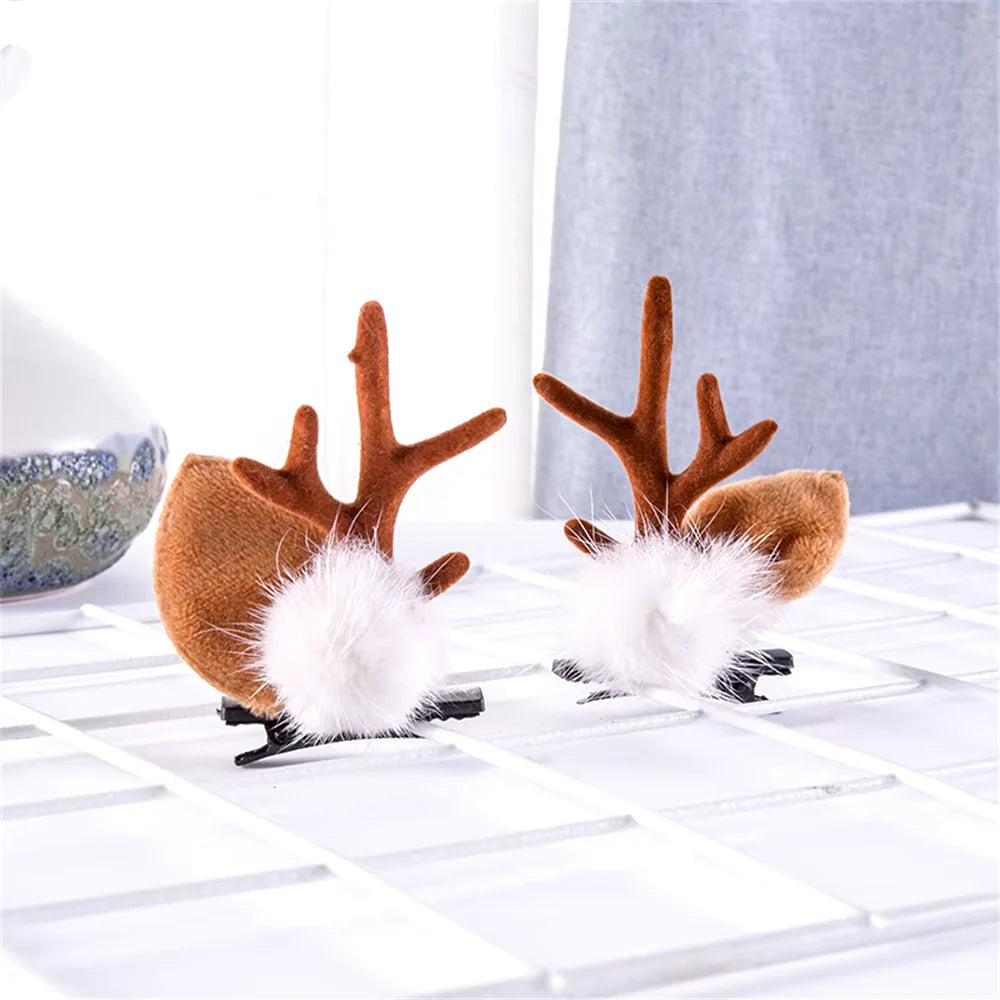2Pcs Pack Cute Reindeer Ears Hair Clip
