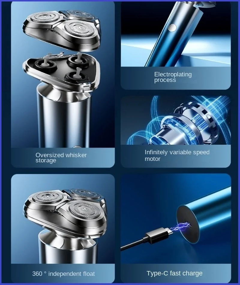 Men's Washable Travel Electric Shaver Triple Head Razor