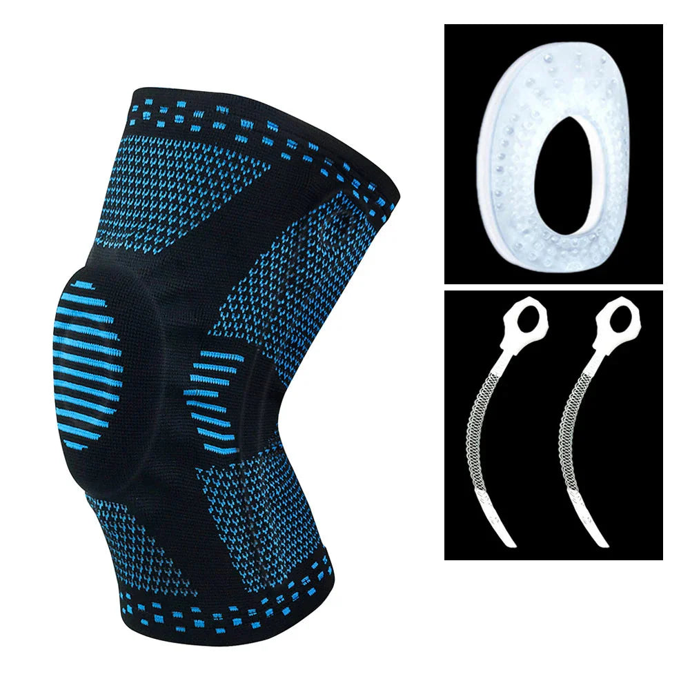 Blue Adjustable Knee Support Sleeve with Side Stabilizers
