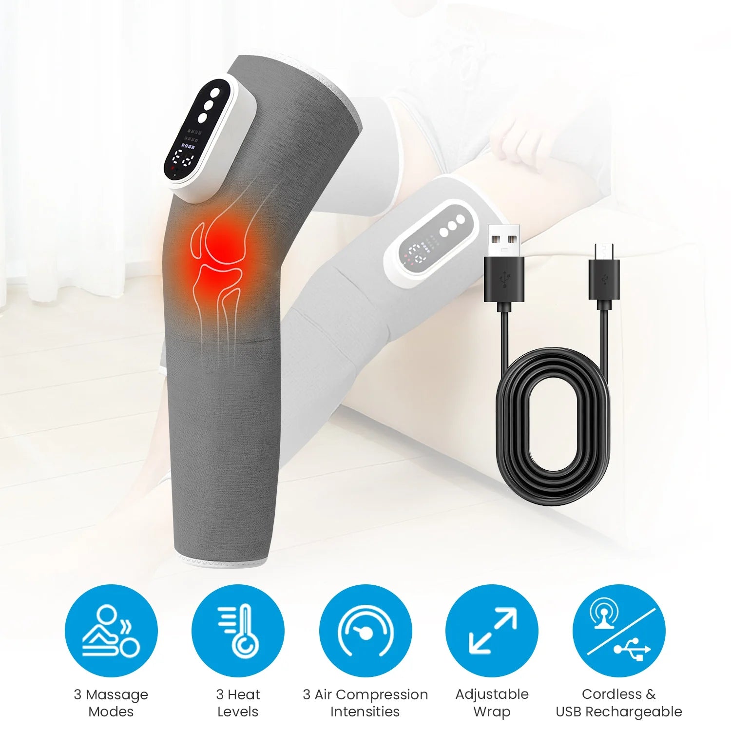1PCS Cordless Leg Air Compression Massager with Heat
