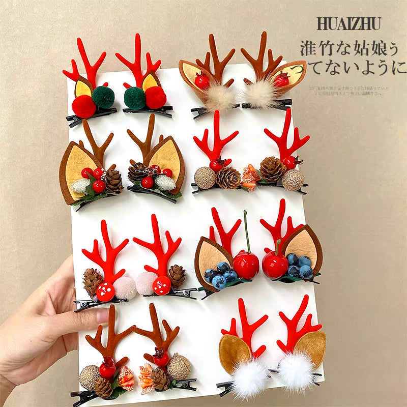 2Pcs Pack Cute Reindeer Ears Hair Clip
