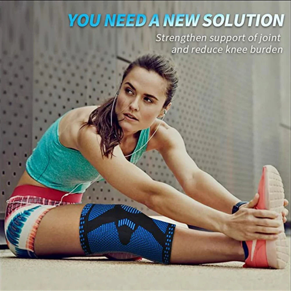Blue Adjustable Knee Support Sleeve with Side Stabilizers