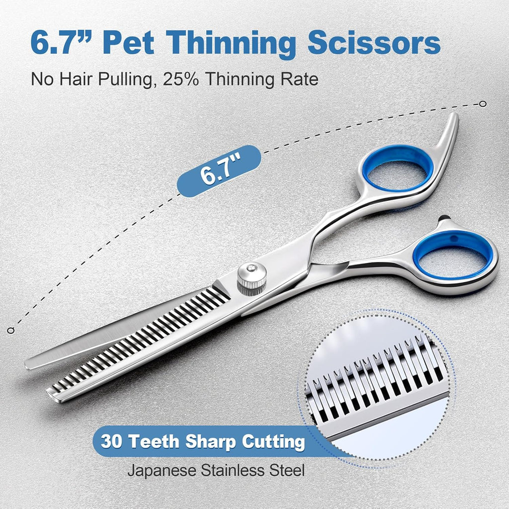 Titanium Coated Professional 6 in 1 4CR Stainless Steel Dog Grooming Scissors with Safety round Tip, Heavy Duty Pet Grooming Scissor for Dogs, Cats and Other Animals