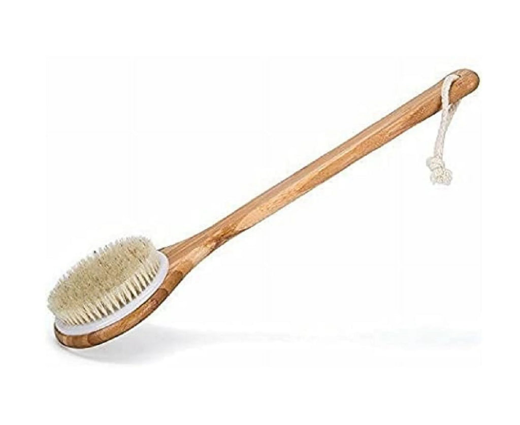 Dry Body Brush with Long Bamboo Handle – Natural Bristle Exfoliating Brush for Lymphatic Drainage, Cellulite Reduction & Full-Body Spa Care