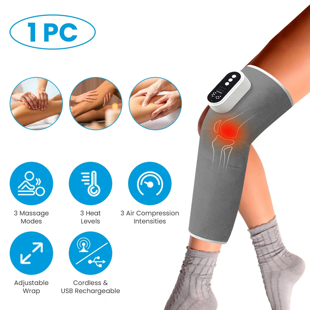 1PCS Cordless Leg Air Compression Massager with Heat