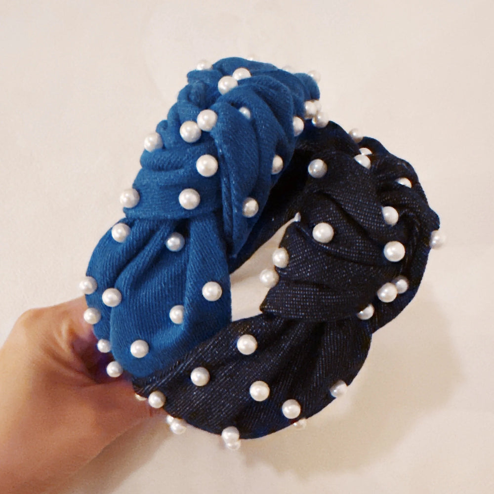 Pearls and Denim Knotted Headband