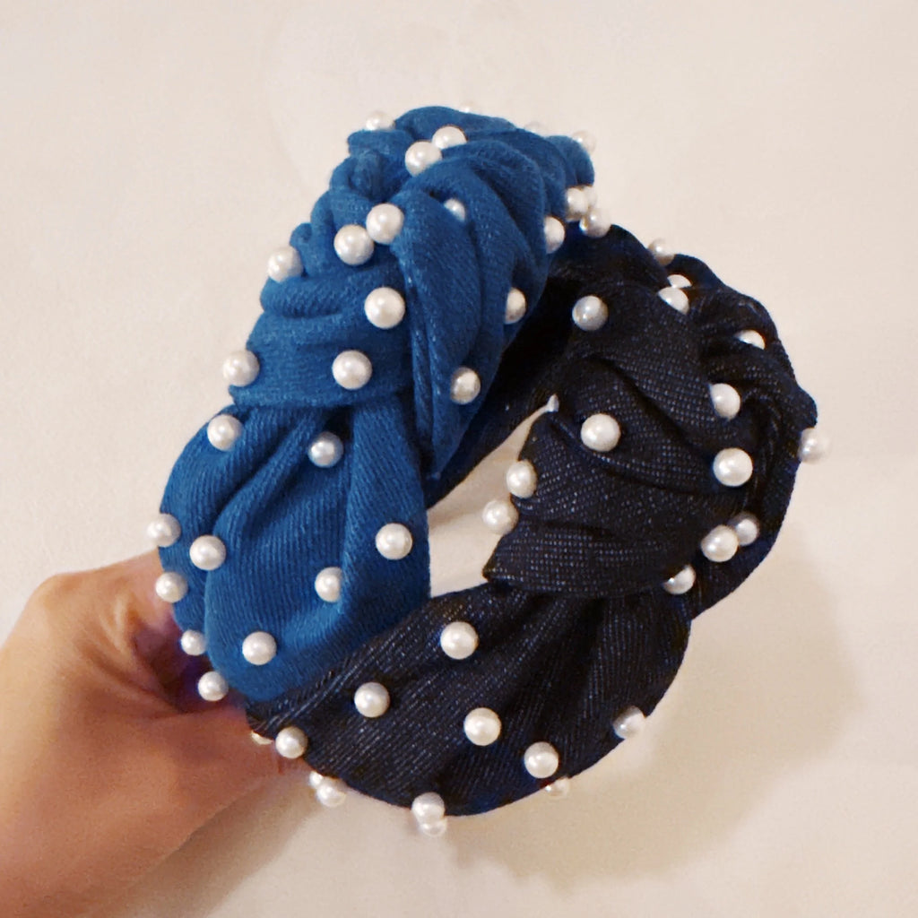 Pearls and Denim Knotted Headband