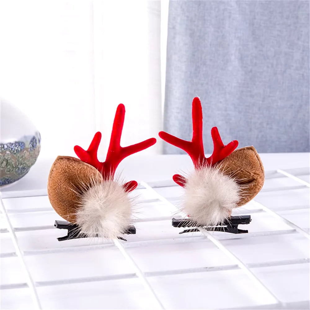 2Pcs Pack Cute Reindeer Ears Hair Clip