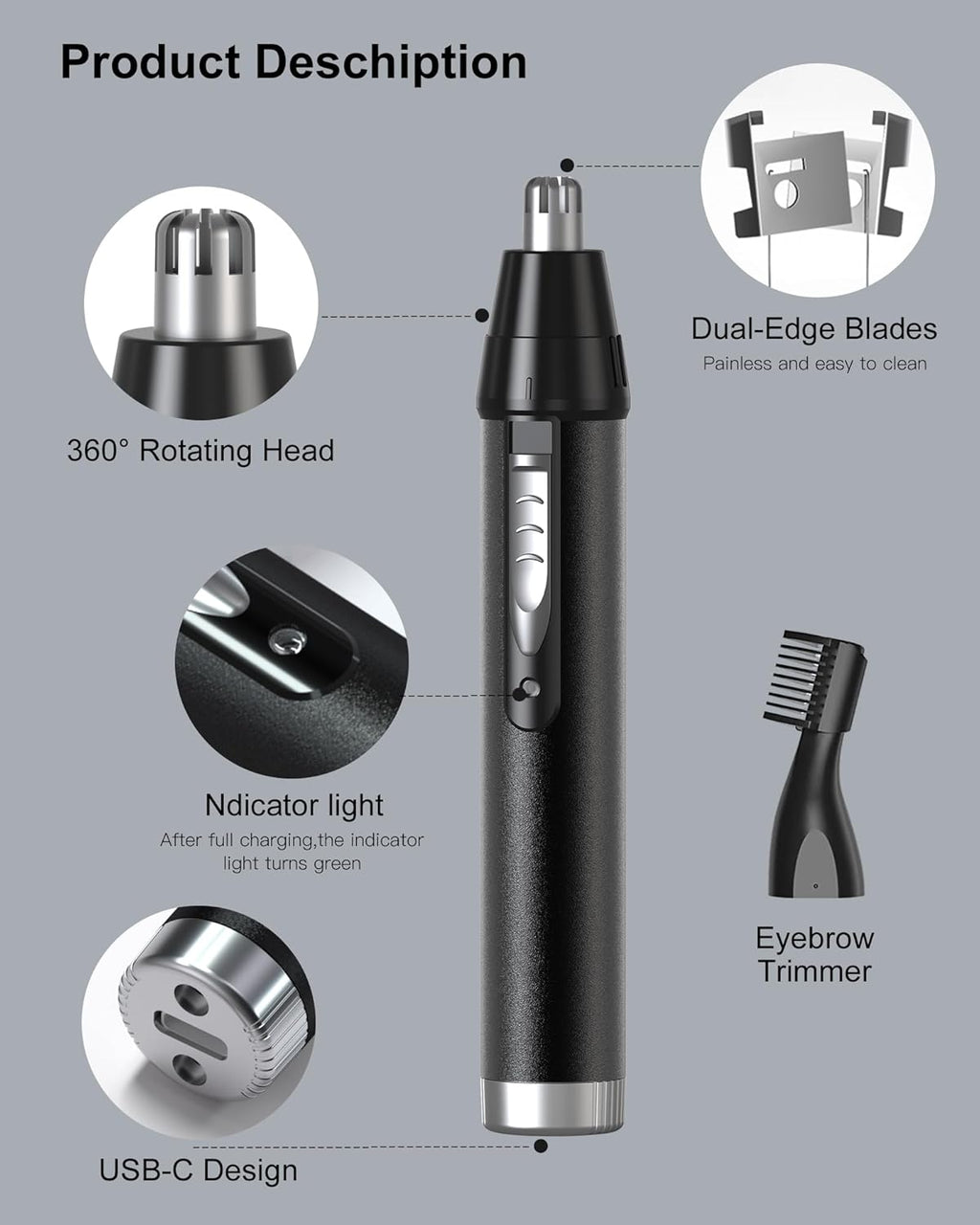 Nose Hair Trimmers for Men ，Nose Hair Trimmer Rechargeable -2023 Professional Painless Nose Clipper Ear & Facial Hair Trimmer-Ipx7 Waterproof Dual Edge Blades for Easy Cleansing