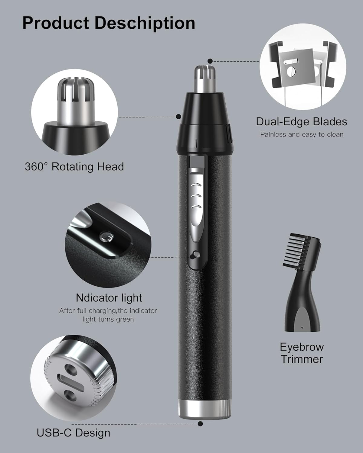 Nose Hair Trimmers for Men ，Nose Hair Trimmer Rechargeable -2023 Professional Painless Nose Clipper Ear & Facial Hair Trimmer-Ipx7 Waterproof Dual Edge Blades for Easy Cleansing