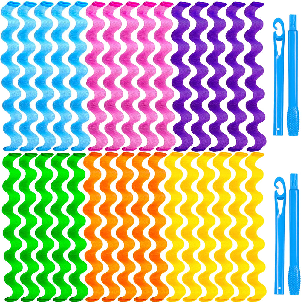 30 Pcs Heatless Hair Curlers Wave Curls Styling Kit with 2 Pcs Styling Hooks, No Heat Hair Curlers for Women Girls 6 Colors, 30 Cm 11.81 Inch