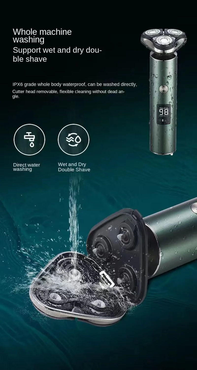 Men's Washable Travel Electric Shaver Triple Head Razor