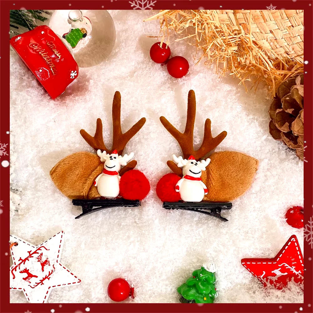 2Pcs Pack Cute Reindeer Ears Hair Clip