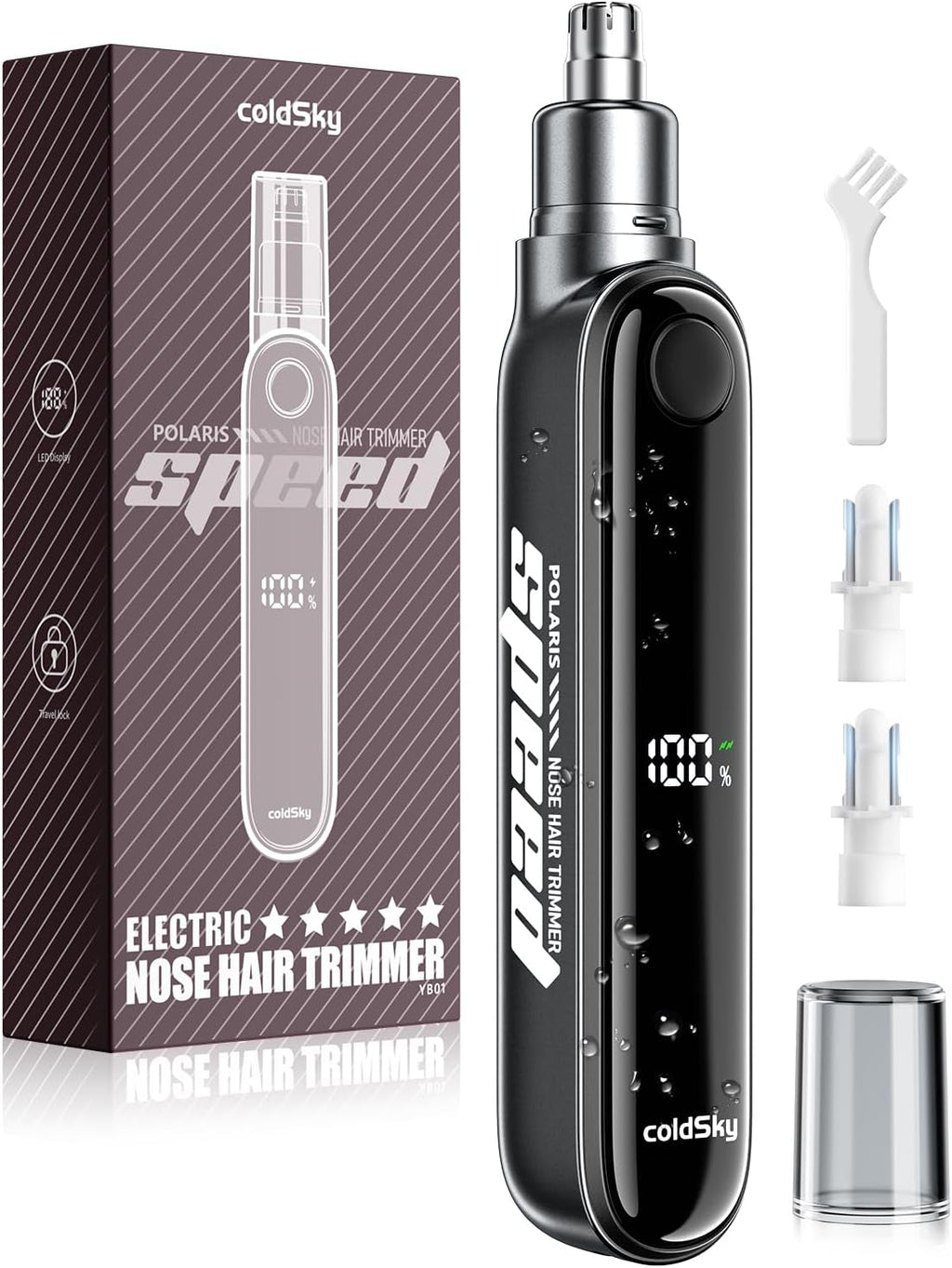 Rechargeable Ear and Nose Hair Trimmer for Men Women, Professional Eyebrow Trimmer with Digital Display, 9000 RPM Powerful Motor and Dual-Edge Blades for Smoother Cutting, 2 Blades, Grey