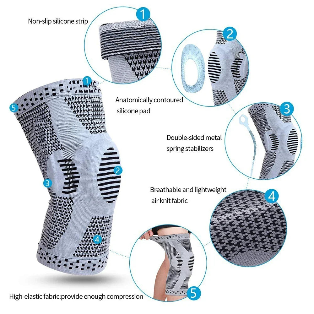 Gray Adjustable Knee Support Sleeve with Side Stabilizers