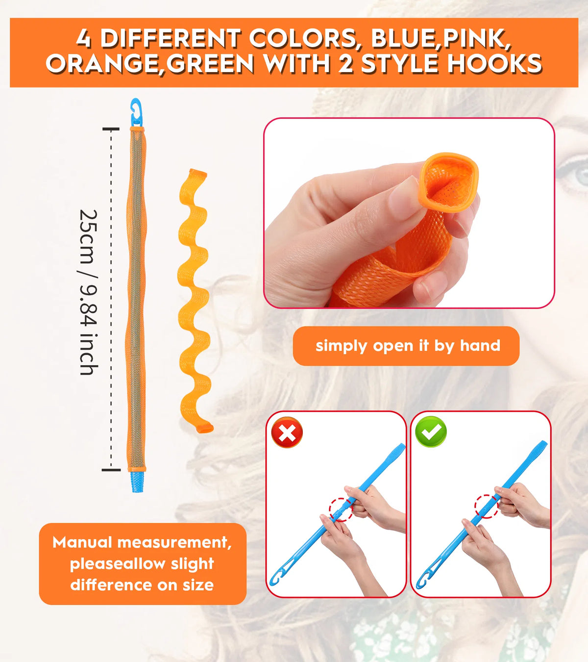 30 Pcs Heatless Hair Curlers Wave Curls Styling Kit with 2 Pcs Styling Hooks, No Heat Hair Curlers for Women Girls 6 Colors, 30 Cm 11.81 Inch