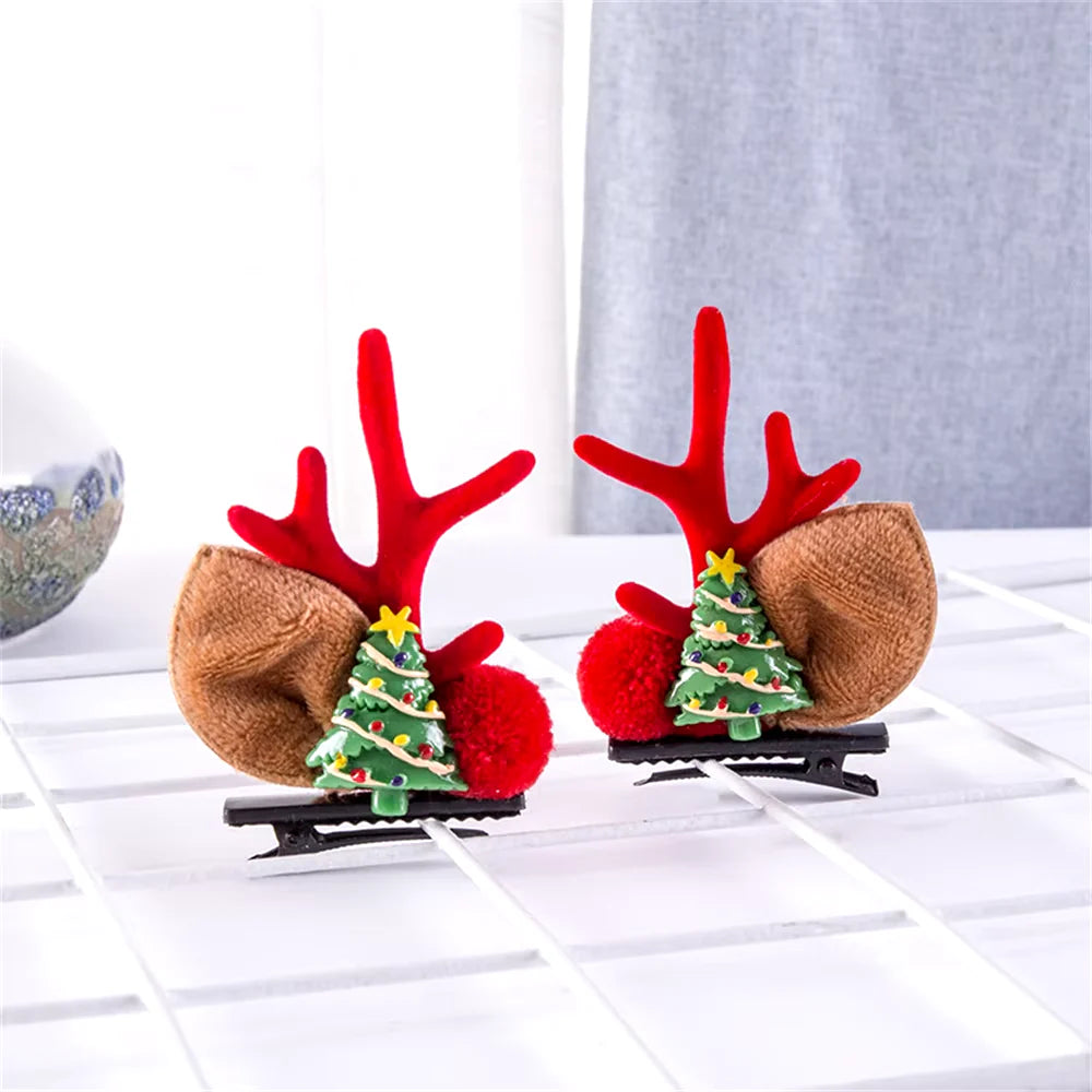 2Pcs Pack Cute Reindeer Ears Hair Clip