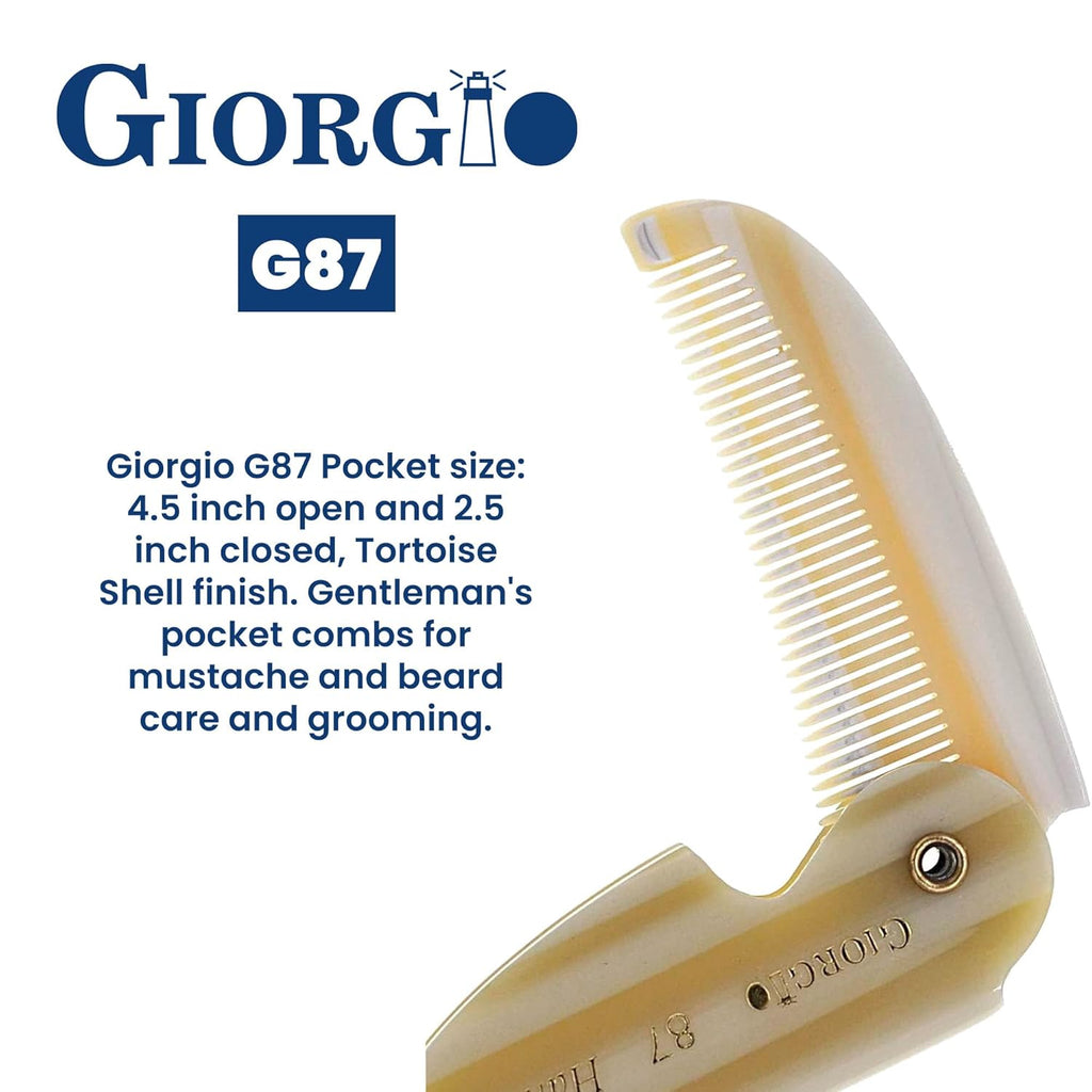 G87 Folding Mustache and Beard Comb, Small Pocket Comb for Men Everyday Grooming and Hair Care. Handmade, Saw-Cut and Hand Polished Styling Men'S Folding Combs. Ivory 4.5 Inch