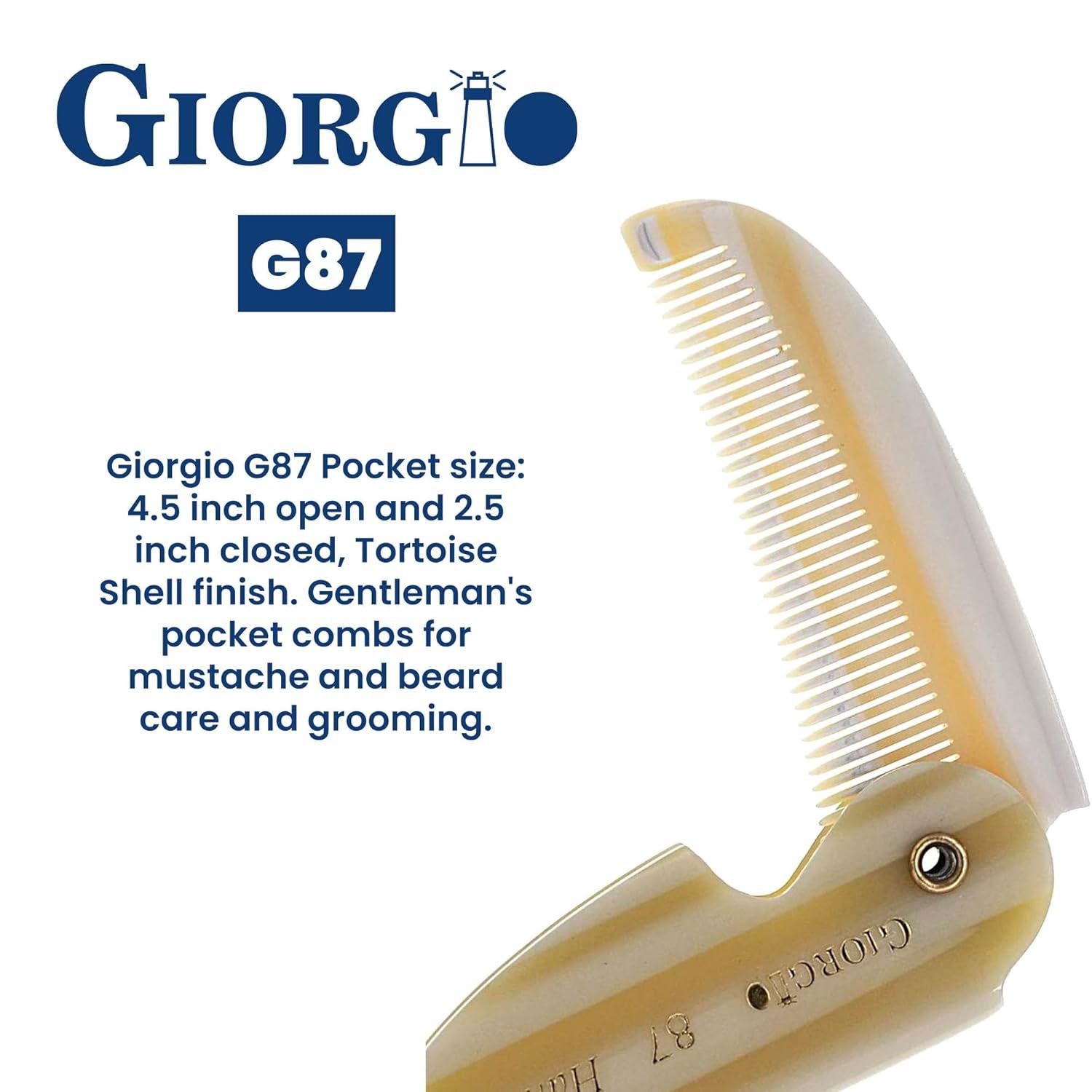 G87 Folding Mustache and Beard Comb, Small Pocket Comb for Men Everyday Grooming and Hair Care. Handmade, Saw-Cut and Hand Polished Styling Men'S Folding Combs. Ivory 4.5 Inch