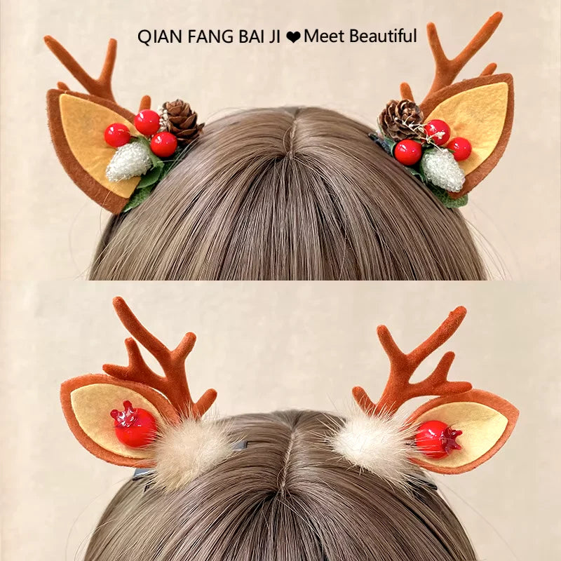 2Pcs Pack Cute Reindeer Ears Hair Clip
