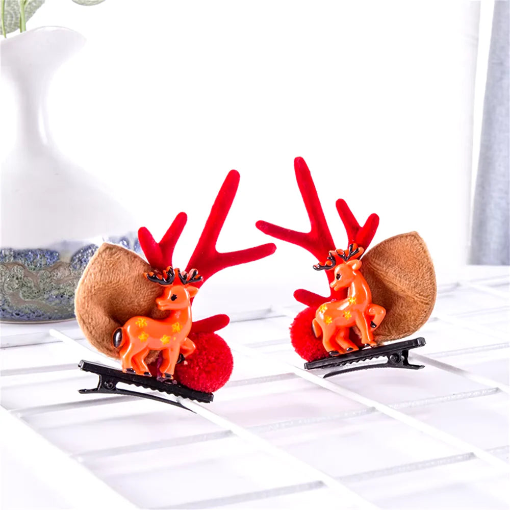 2Pcs Pack Cute Reindeer Ears Hair Clip