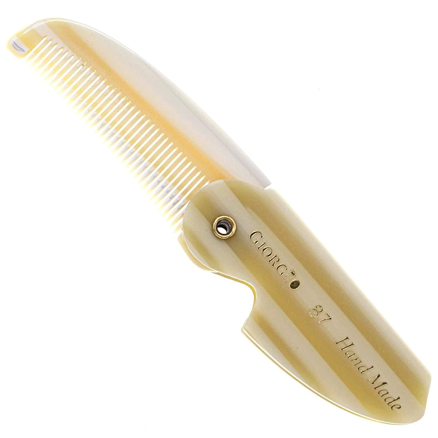 G87 Folding Mustache and Beard Comb, Small Pocket Comb for Men Everyday Grooming and Hair Care. Handmade, Saw-Cut and Hand Polished Styling Men'S Folding Combs. Ivory 4.5 Inch