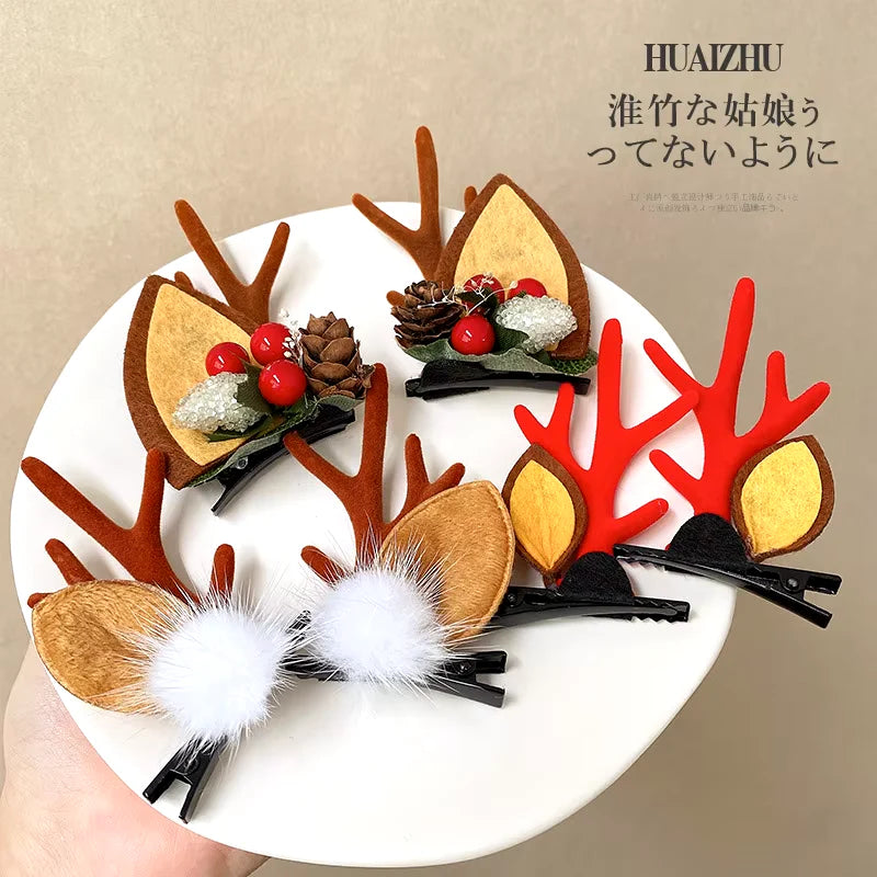 2Pcs Pack Cute Reindeer Ears Hair Clip