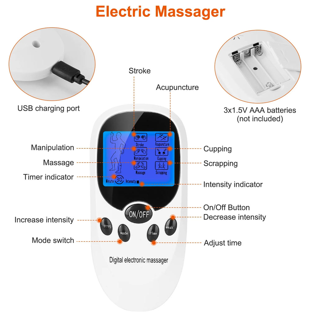 Electric Muscle Stimulator with 8 Electrode Pads