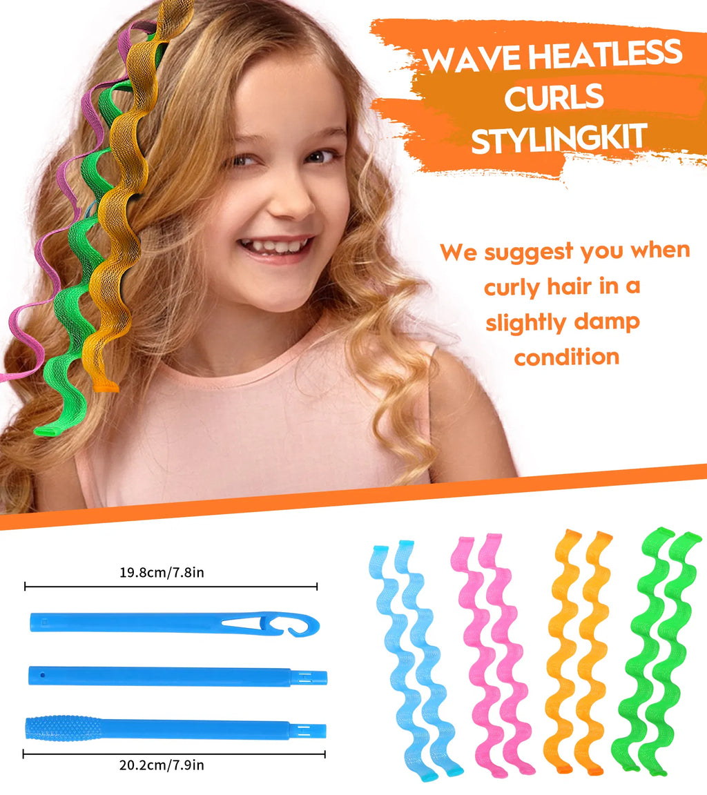 30 Pcs Heatless Hair Curlers Wave Curls Styling Kit with 2 Pcs Styling Hooks, No Heat Hair Curlers for Women Girls 6 Colors, 30 Cm 11.81 Inch