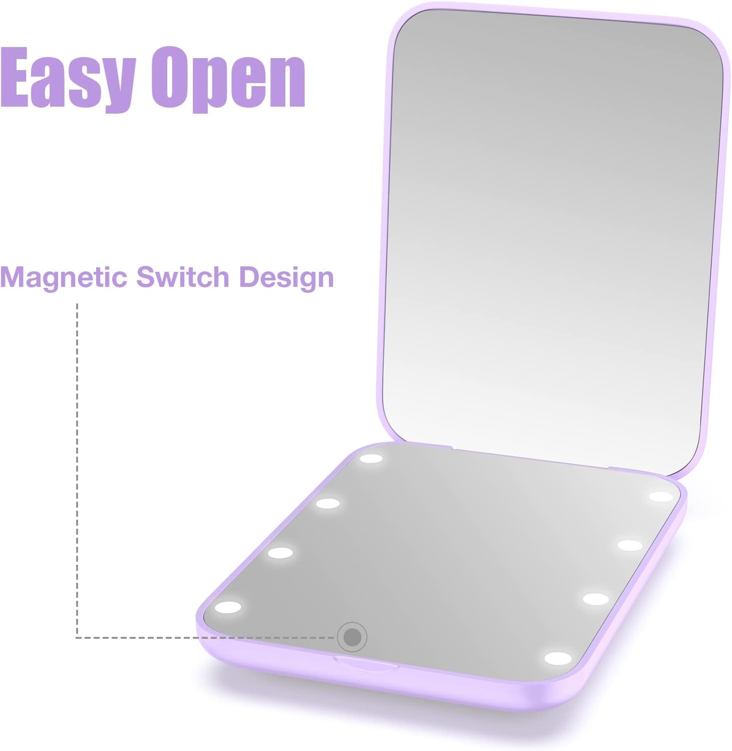 Small Mirror with Lights,Led Compact Makeup Mirror,1X/3X Mini Travel Mirror with Magnification,Portable for Purse,Pocket,Gifts for Girls,Purple