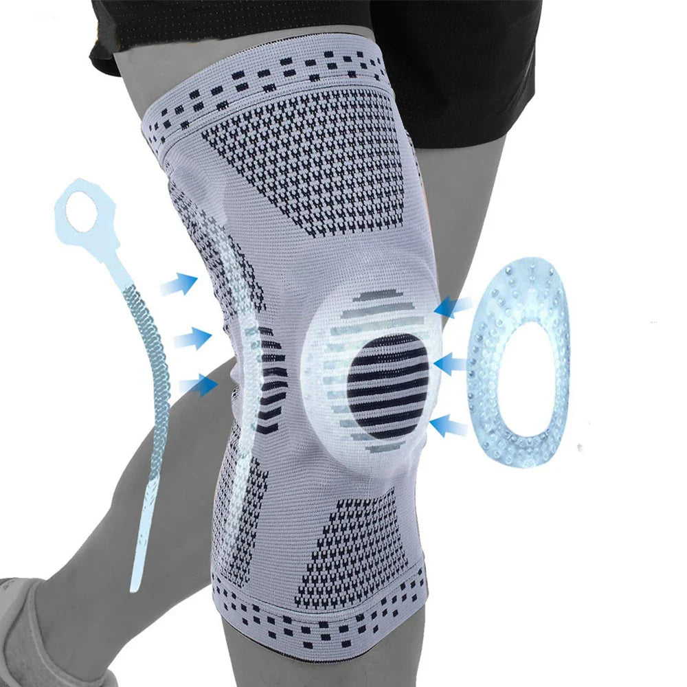 Black Adjustable Knee Support Sleeve with Side Stabilizers