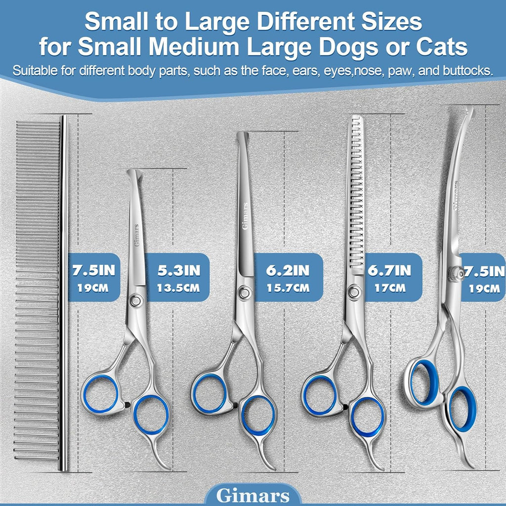 Titanium Coated Professional 6 in 1 4CR Stainless Steel Dog Grooming Scissors with Safety round Tip, Heavy Duty Pet Grooming Scissor for Dogs, Cats and Other Animals