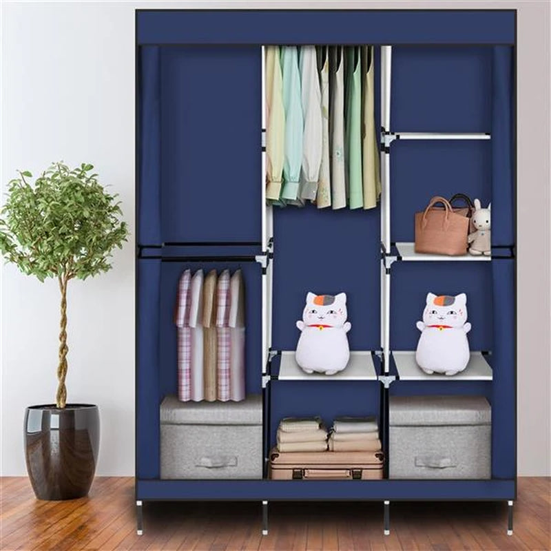 Non Woven Wardrobe with 4 Layers and 8 Grids in Navy Blue