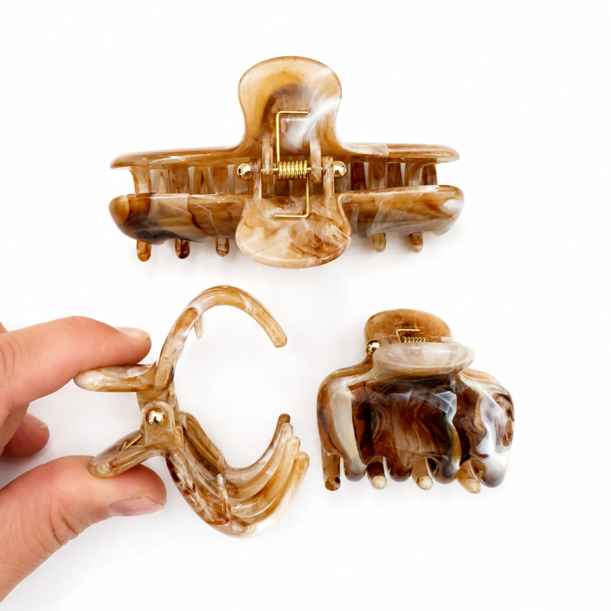 Marble Hair Claw Clip Set – 3 Piece