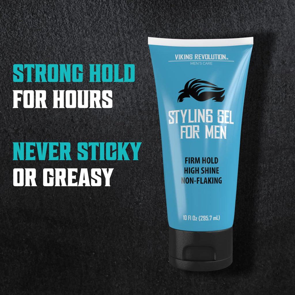 Hair Gel for Men Strong Hold - Mens Hair Gel Extra Strength - Styling Gel for Hair Clear Hair Gel - Firm Hold Gel Hair High Shine Non-Flaking Curly Hair Gel (10Oz)