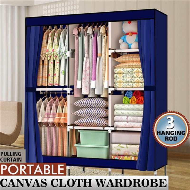 Non Woven Wardrobe with 4 Layers and 8 Grids in Navy Blue